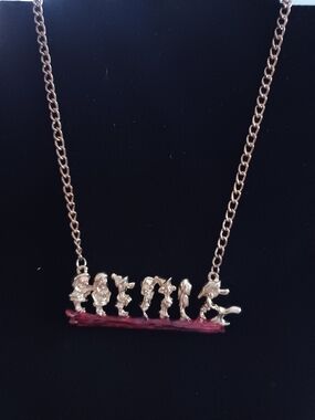 Gold Tone Seven Dwarfs Pendant Necklace On Red Log Necklace 22"
